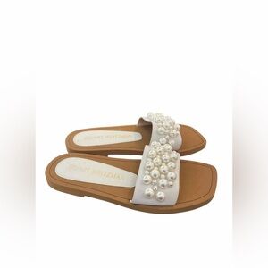 Stuart Weitzman Pearl-Cluster White Slide Sandals
